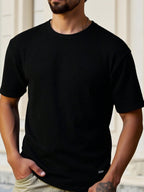 Manfinity BRENVOR Loose Fit Men Solid Waffle Knit round Neck Casual T-Shirt