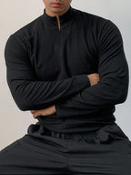 DAZY Men'S Solid Color Stand Collar Zipper Long Sleeve Slim Fit Sports T-Shirt, Autumn, Fall