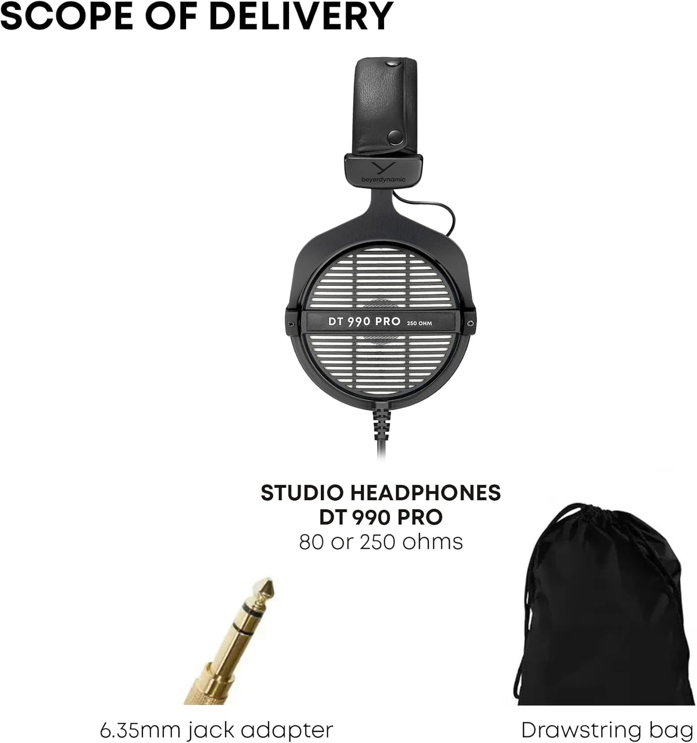 DT 990 PRO Over-Ear Studio Monitor Headphones - Open-Back Stereo Construction, Wired (80 Ohm, Grey)