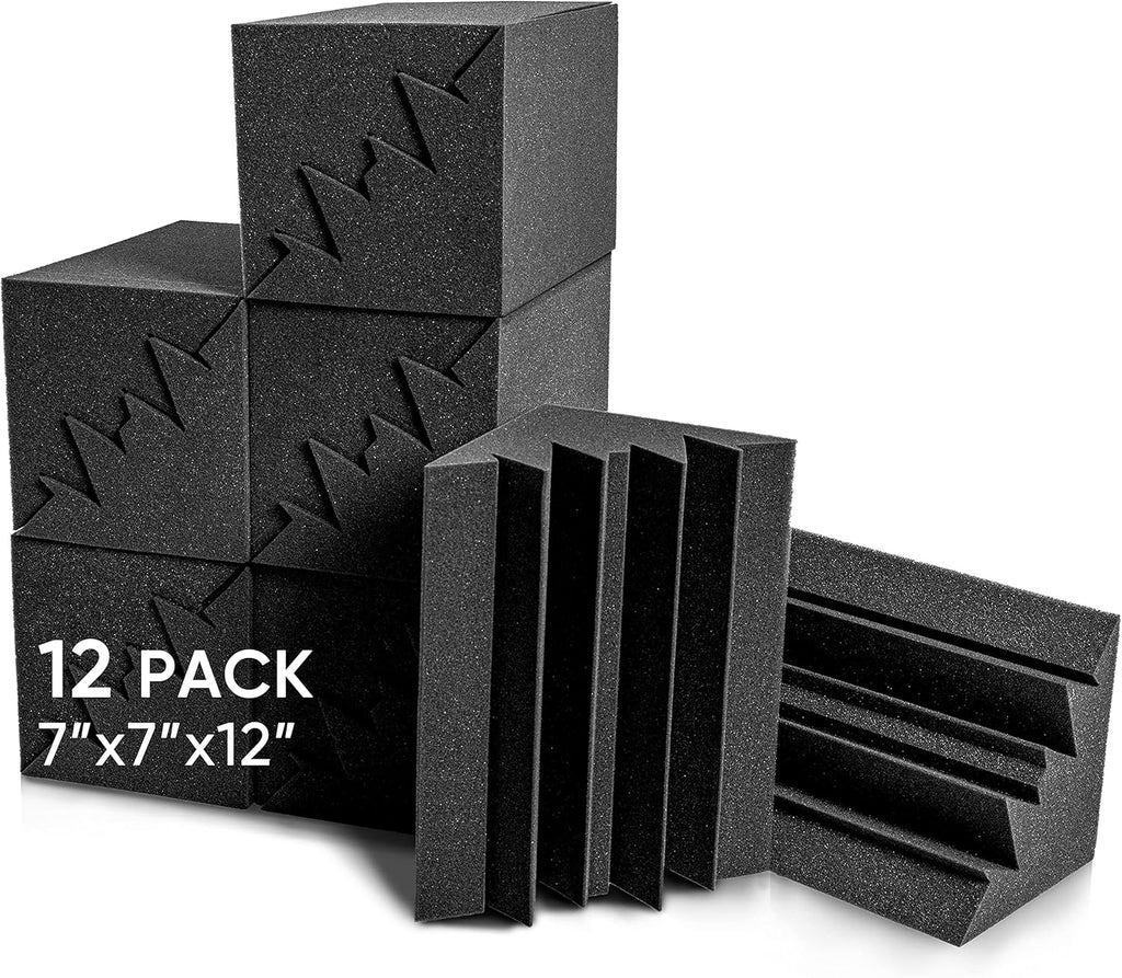 12 Pack Acoustic Foam Panels 7" X 7" X 12" Sound Absorbing Panel, Bass Trap Studio Foam, Corner Block Finish, Sound Panels Soundproof Sound Insulation Absorbing