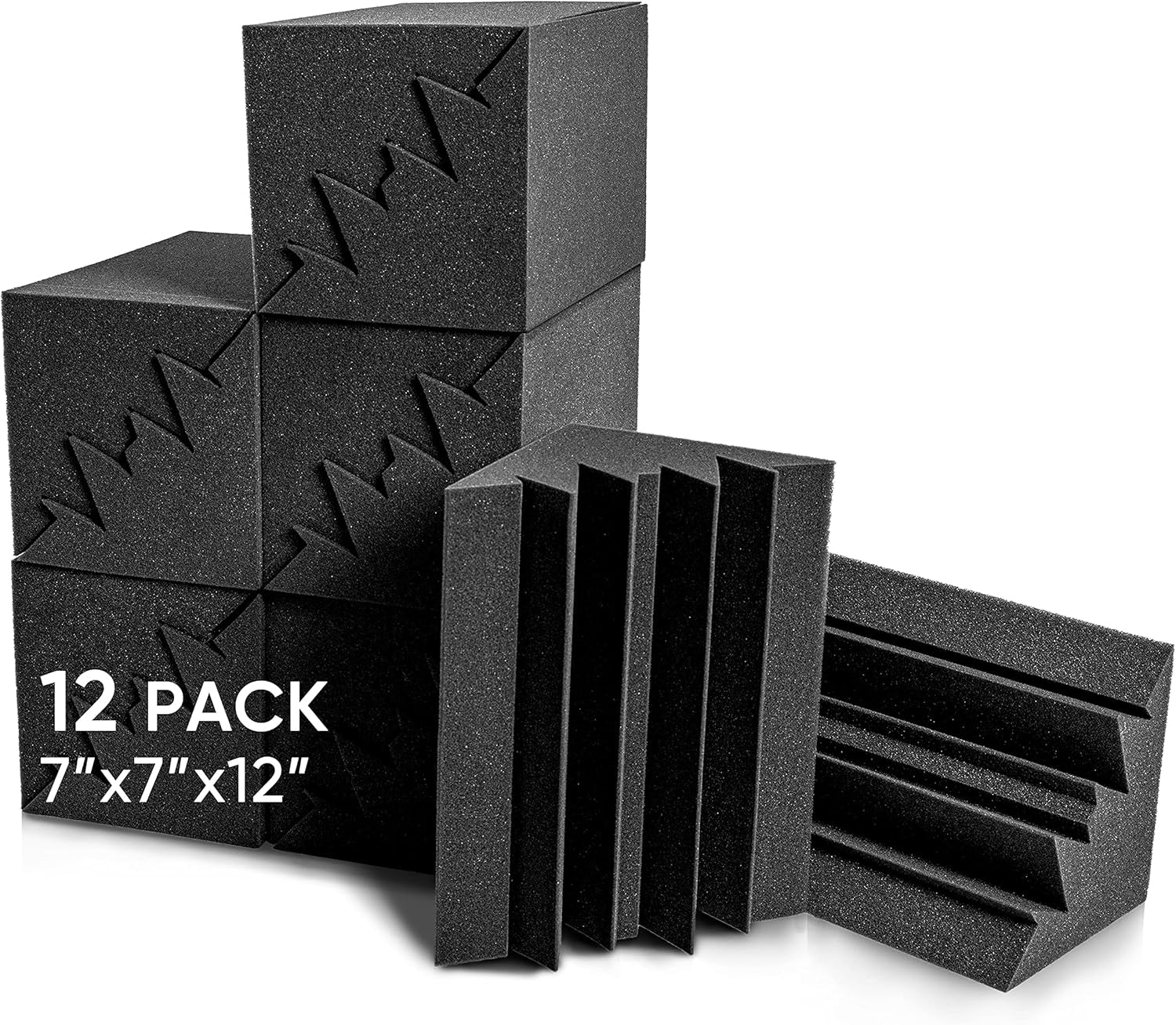 12 Pack Acoustic Foam Panels 7" X 7" X 12" Sound Absorbing Panel, Bass Trap Studio Foam, Corner Block Finish, Sound Panels Soundproof Sound Insulation Absorbing