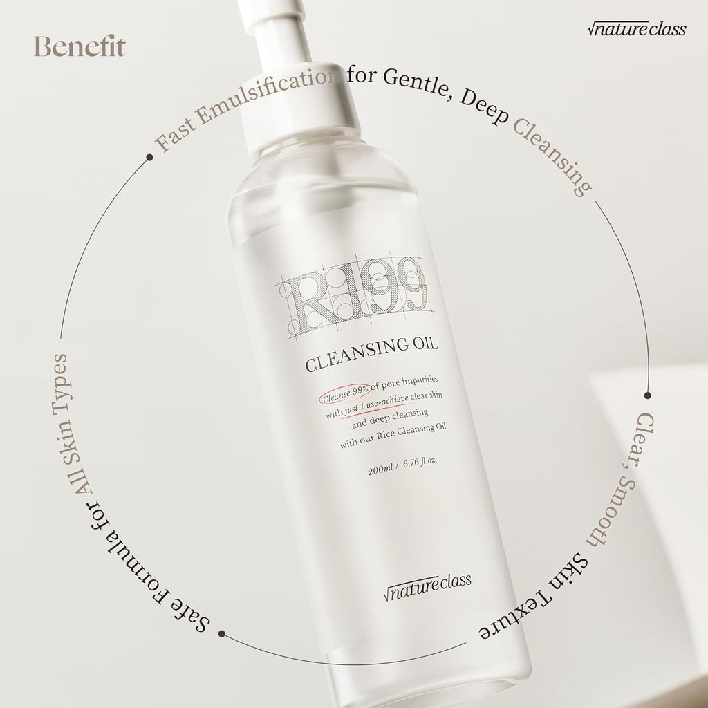 R199 Rice Cleansing Oil- Fast Emulsification, Pore-Cleansing, Blackhead Removal without Clogging Pores, Makeup Dissolving, and Hydrating Formula, Korean Skincare 6.76 Fl Oz