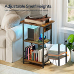 Record Player Stand with Charging Station and LED, Turntable Stand with Storage, 3 Tier End Table Hold up to 100 Albums, Record Table for Vinyl, Living Room, Rustic Brown and Black BF06UDRS01