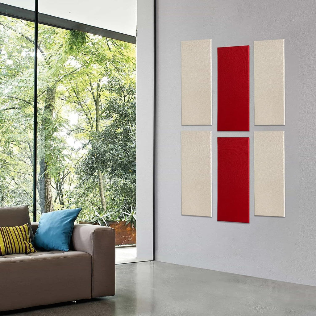 4 PCS Acoustic Panels Sound Absorbing Wall Art, Fabric Acoustic Wall Panels, 23.6"X11.8" Sound Absorbing Panels, Self Adhesive Sound Proof Panel, Noise Dampening Panels Studio Red