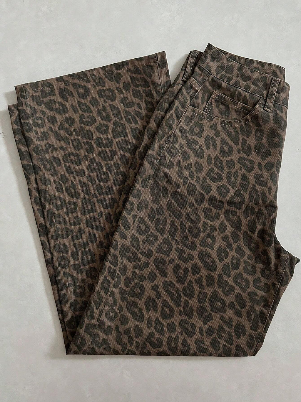 DAZY Women'S Leopard Print Loose Pocket Casual Versatile Denim Jeans Y2K