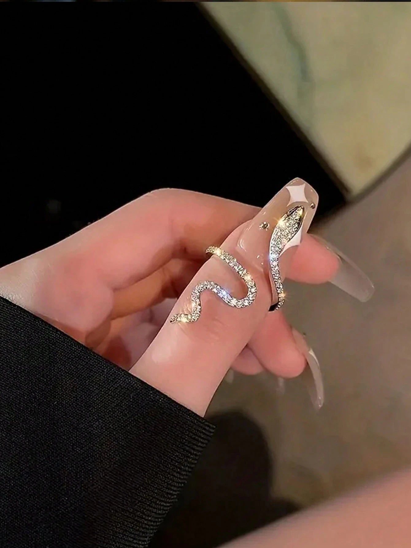 Gothic Shining Snake Ring Inlaid Adjustable Cuff Ring Unique Jewelry for Men and Women Special Party Decor