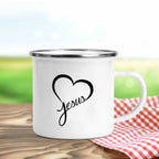 Jesus Is God Print Enamel Mugs Christian Creative Coffee Cups Drink Dessert Breakfast Milk Cup Vintage Mug Handle Drinkware Gift