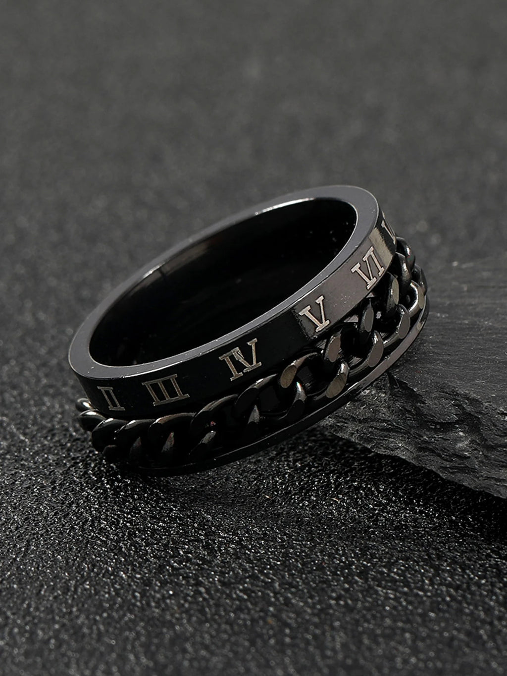 1Pc Men Roman Numeral Detail Chain Decor Ring, Stainless Steel Jewelry Goth Punk Jewelry for Jewelry Gift