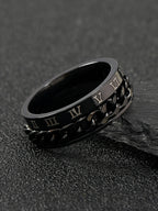 1Pc Men Roman Numeral Detail Chain Decor Ring, Stainless Steel Jewelry Goth Punk Jewelry for Jewelry Gift