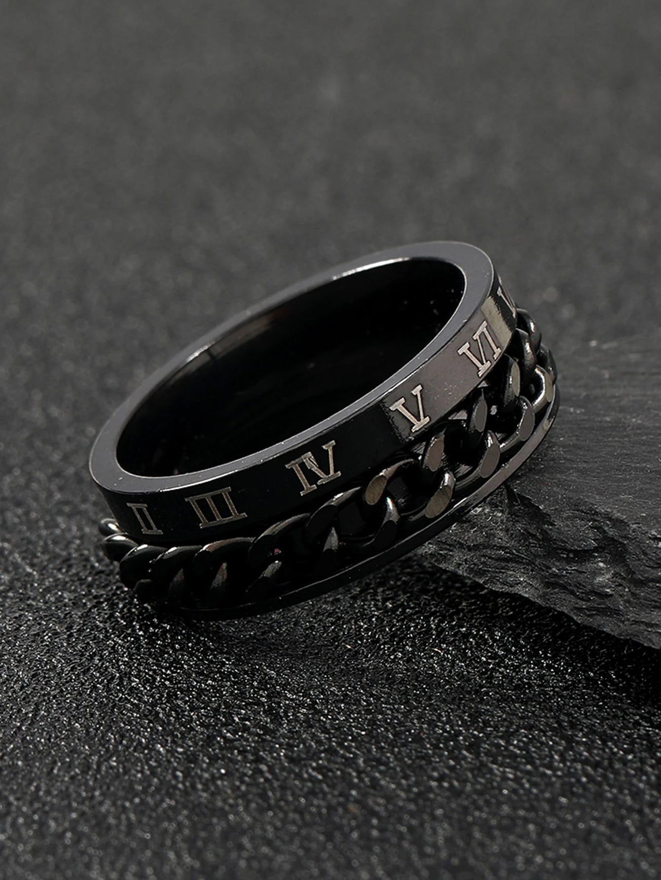1Pc Men Roman Numeral Detail Chain Decor Ring, Stainless Steel Jewelry Goth Punk Jewelry for Jewelry Gift