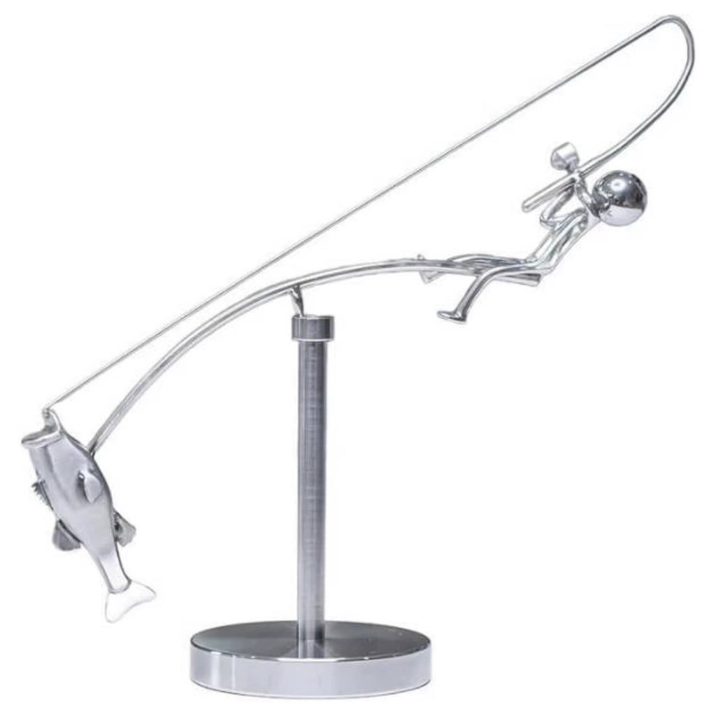 The Fisherman Balancing Sculpture for Angler Lovers Metal Fishing Statue Sculpture Handicraft Ornament for Home Desktop Decor