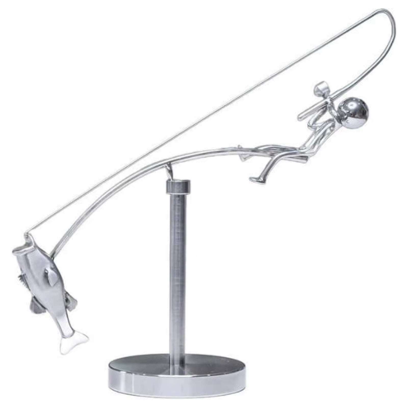 The Fisherman Balancing Sculpture for Angler Lovers Metal Fishing Statue Sculpture Handicraft Ornament for Home Desktop Decor