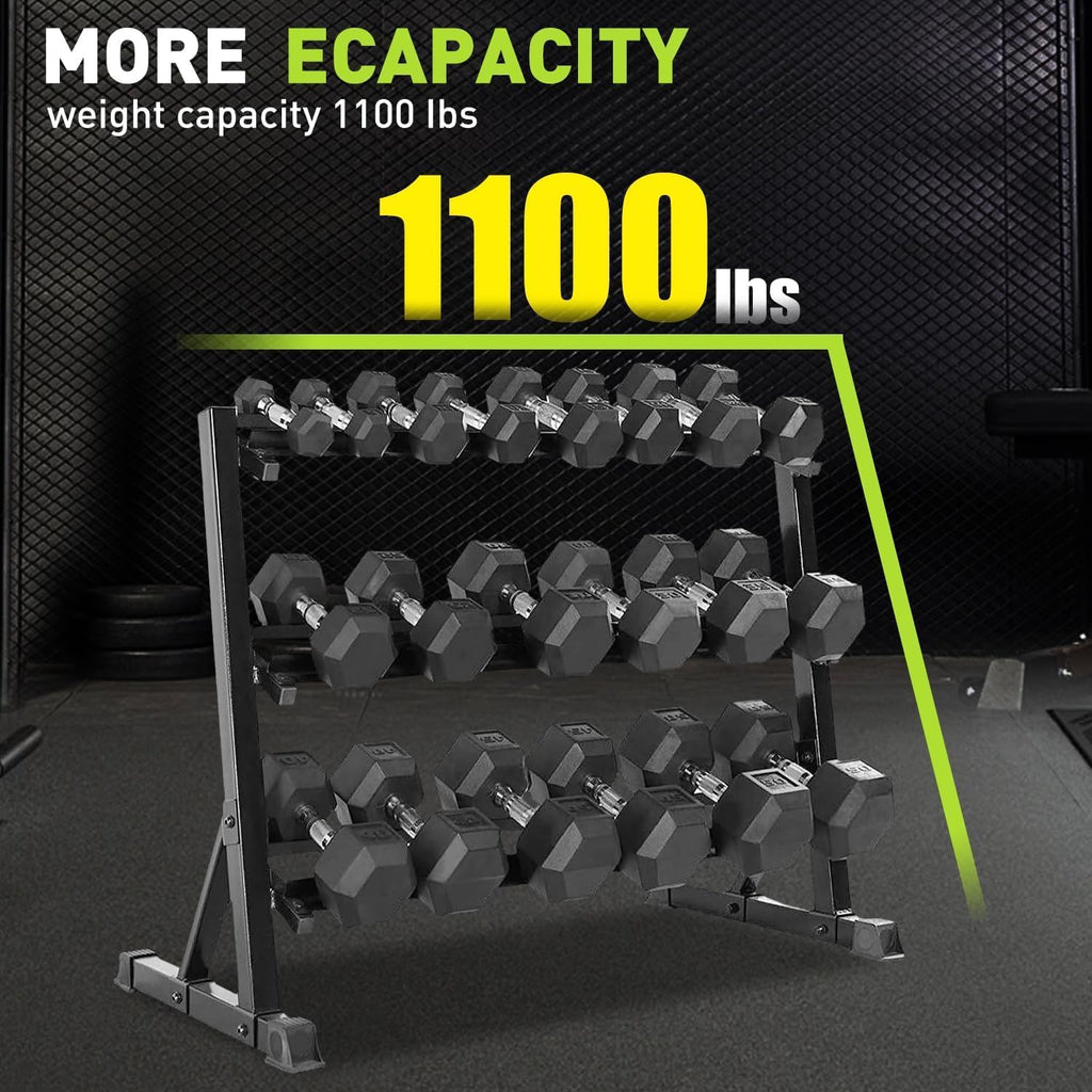 3 Tier Dumbbell Rack for 5-50Lb Dumbbells Weights, Heavy Duty Weight Home Gym Storage Rack for Dumbbells and Weight Plates Alloy Steel
