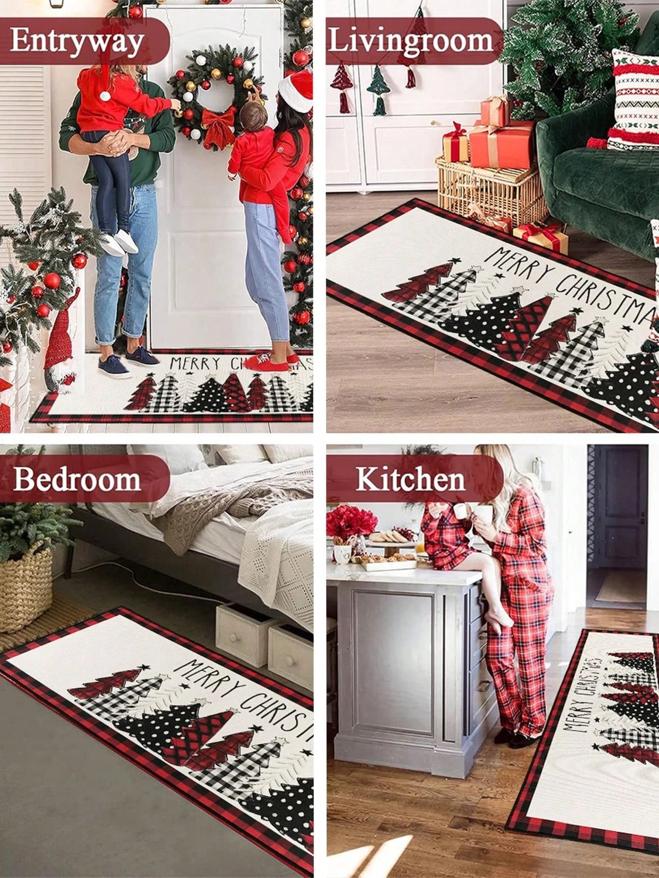 Christmas Kitchen Mat, Merry Christmas Elk Winter Snowflake Red Buffalo Check Plaid Non Slip Thick Kitchen Rugs and Mats for Floor Comfort Standing Mats for Kitchen, Sink, Office, Laundry, Christmas Decor Home Decor 2024 Happy New Year 2025 Gifts,Christmas