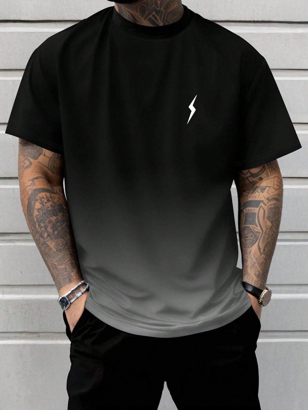Men'S Gradient Lightning Print Short Sleeve T-Shirt, Summer Fashion