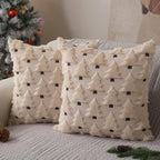 Christmas Pillow Covers 18X18 Inch Set of 2 Xmas Decorations Soft Plush Faux Fur Wool Beige Christmas Tree Throw Pillow Cases Winter Holiday Decor for Sofa Living Room PT-002C18