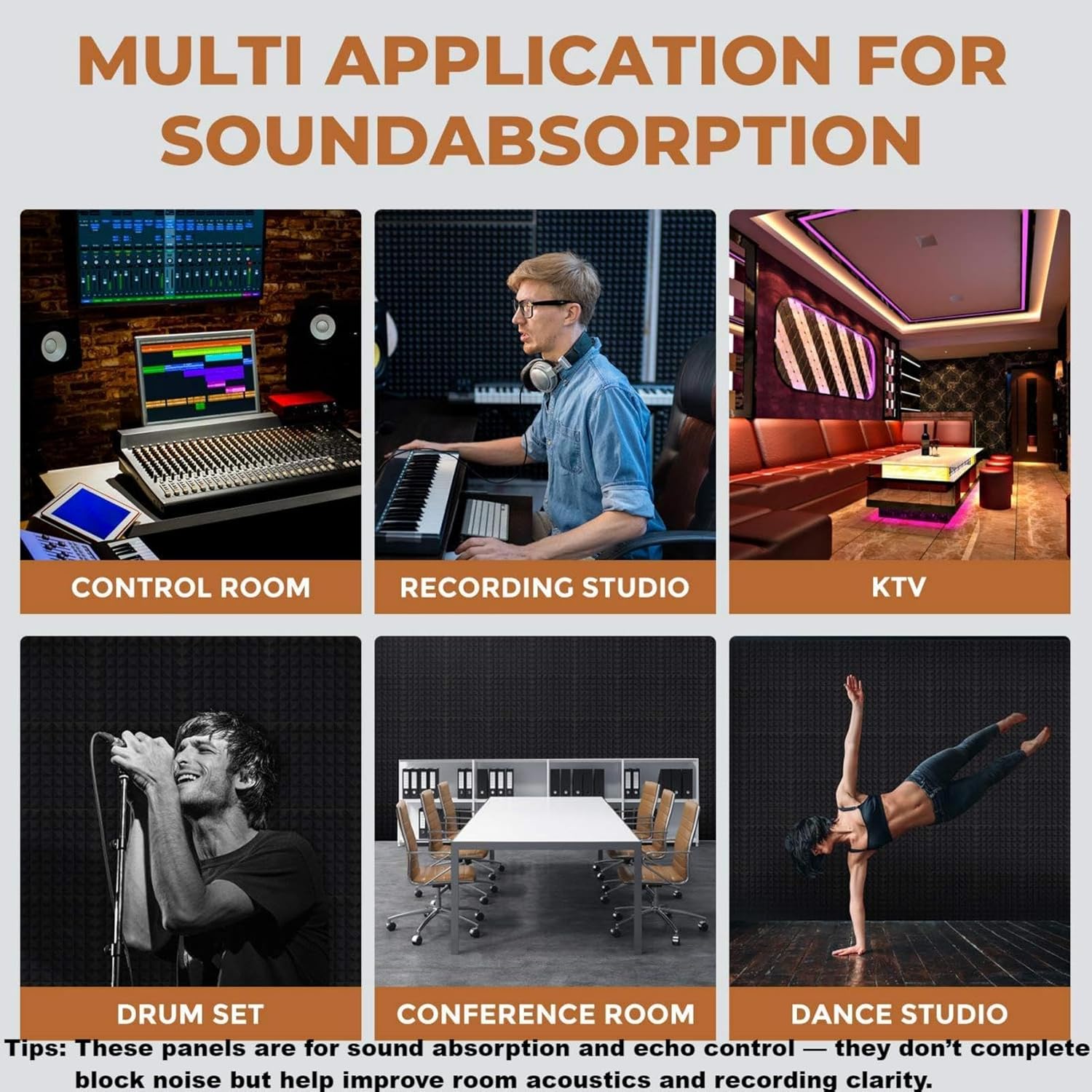 24 Pack-12 X 12 X 2 Inches Pyramid Designed Acoustic Foam Panels, Sound Proof Foam Panels Black, High Density and Fire Resistant Acoustic Panels, Sound Panels, Studio Foam for Wall and Ceiling