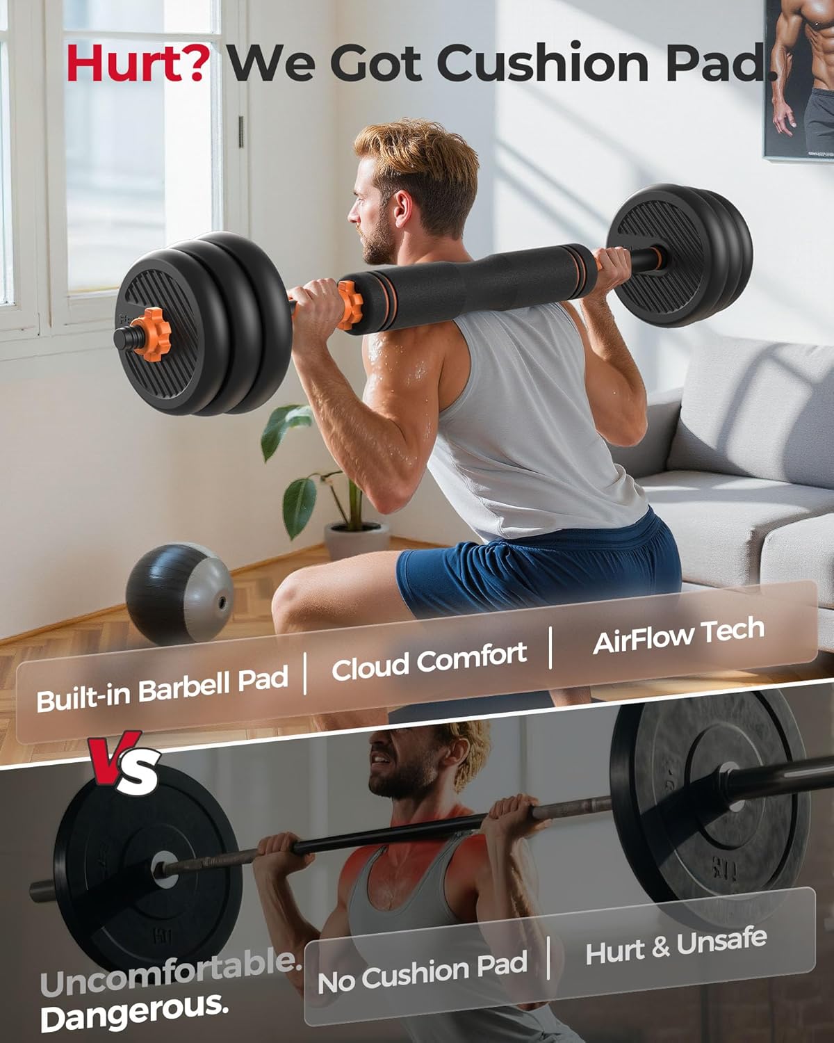 Adjustable Dumbbells, 20/30/40/45/70/90Lbs Free Weight Set with Connector, 5 In1 Dumbbells Set Used as Barbell, Kettlebells, Push up Stand, Weight Plate, Fitness Exercises for Home Gym Suitable Men/Women