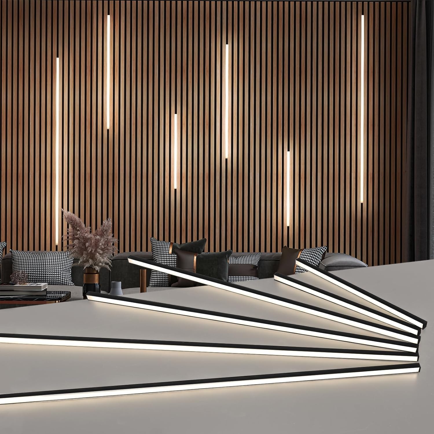 LED Recessed Lighting Kit - 6Pcs Self-Adhesive White LED Light with Smart Switch, 3000K Touching Switch Light for Wood Slat Wall Panels, Headboards, Stairs, Home Decor, under Cabinet Strip Light