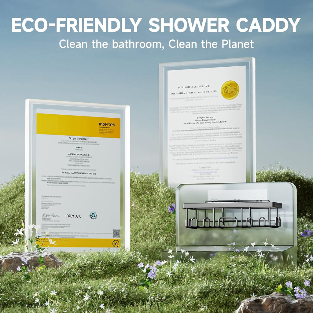 Rustproof Shower Caddy 6-Pack, No Drilling & Waterproof Adhesive Shower Shelves Rack with Soap Holder, Large Capacity Bathroom Organizers and Storage, Wall-Mounted Kitchen & Home Decor