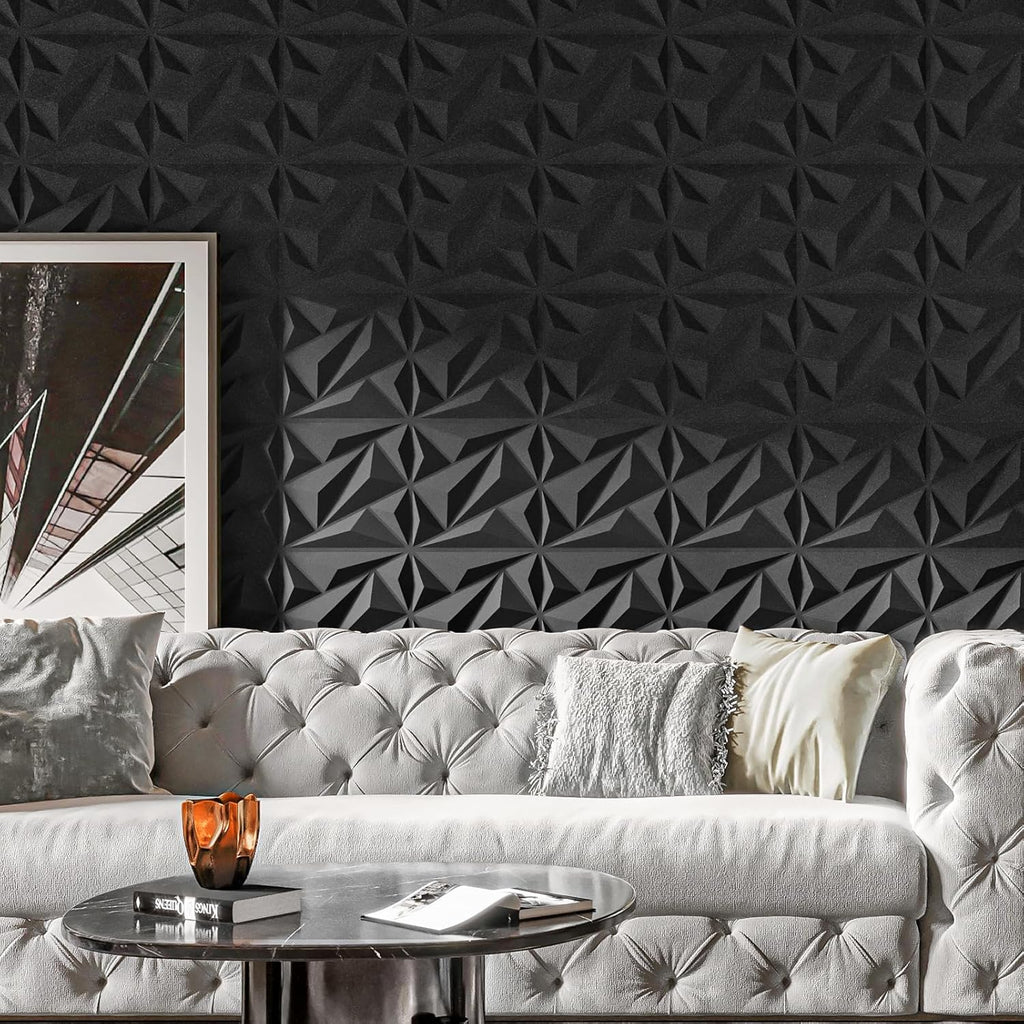 33 Pack 3D Wall Panel Diamond for Interior Wall Décor, PVC Flower Textured Wall Panels for Living Room Lobby Bedroom Hotel Office, Black, 12''X12'' Cover 32.Sq.Ft.