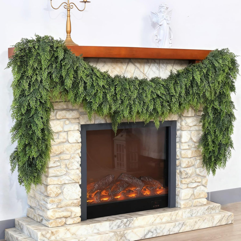 Christmas Cedar Garland - 5Ft Artificial Cedar Garland Faux Lush Green Fake Pine Needles for Fireplace,Table,Window,Stairs,Mante,Holiday Indoor Outdoor Xmas Decor(1Pcs)