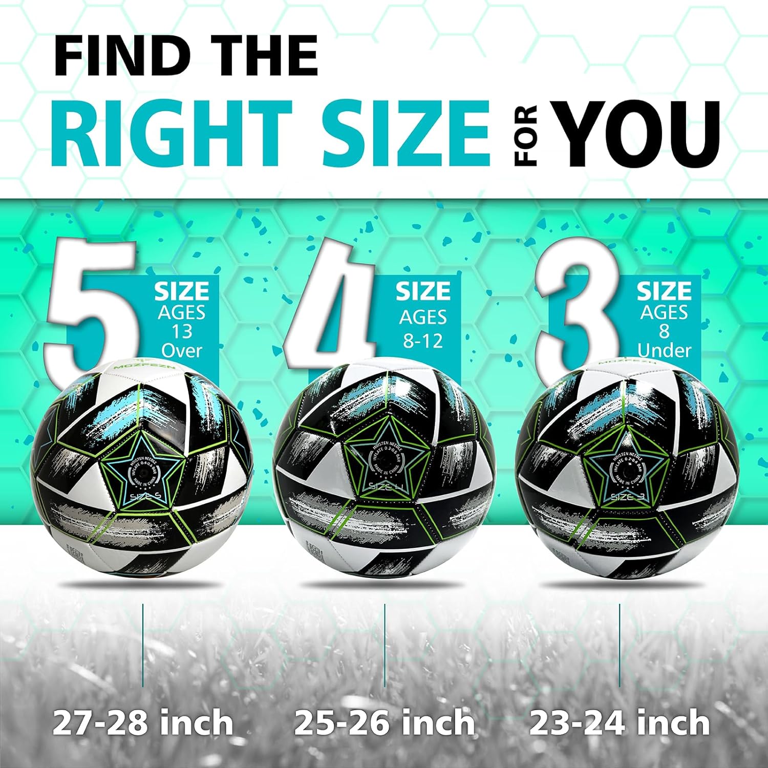 Soccer Ball Size 5&Size 3 for Youth and Adults,Indoor Training Practice Soccer Ball,Gift Idea for Kid with 1 Pump 1 Net Bag and 2 Needle