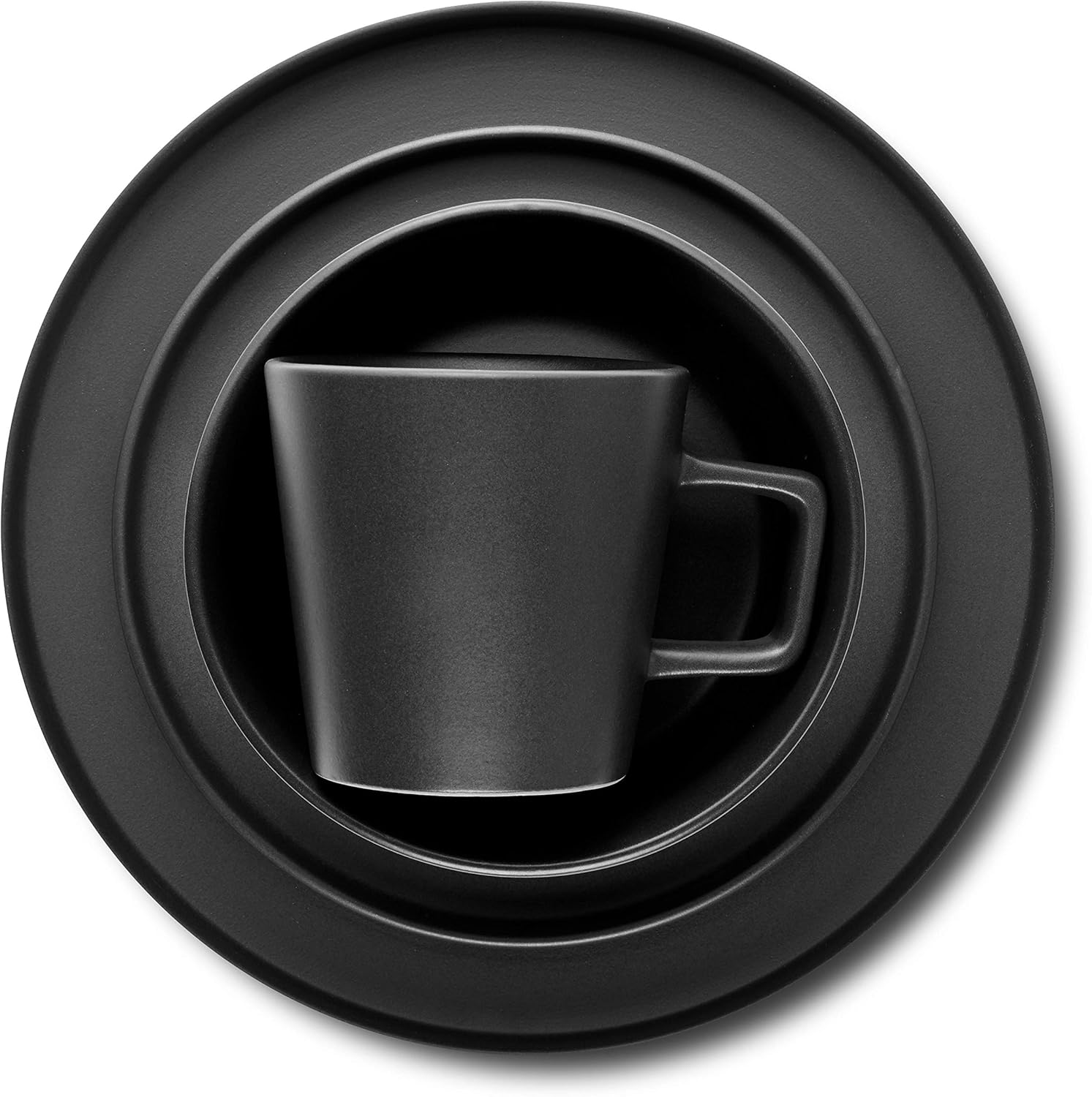 Celina Stoneware 16 Piece Dinnerware Set, Plates and Bowls, Black Matte Dish, Service for 4 – Minimalist round Style, Microwave & Dishwasher Safe