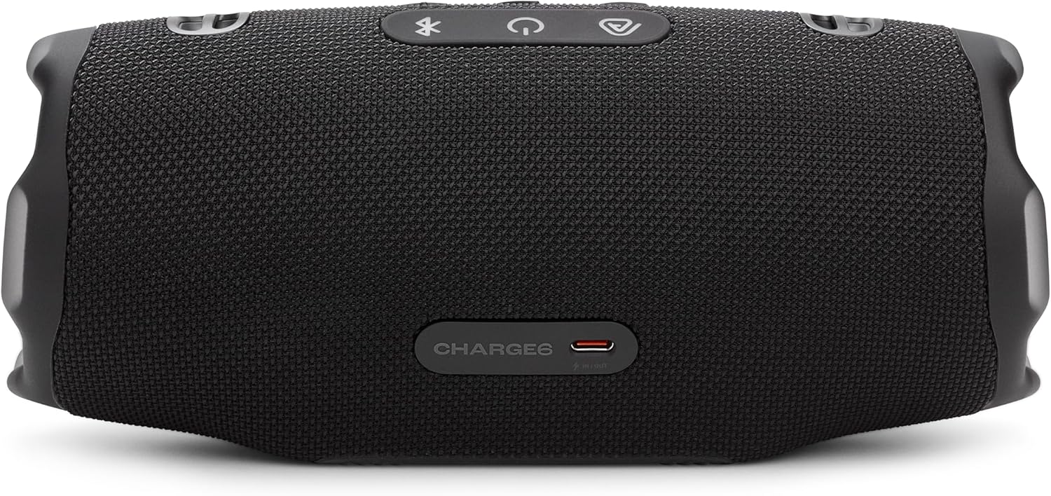 Charge 6 - Portable Waterproof & Drop-Proof Bluetooth Speaker, Bold Pro Sound with AI Sound Boost, 28Hrs of Playtime, Built-In Powerbank & Comes with a Sturdy/Removable Carrying Strap (Black)