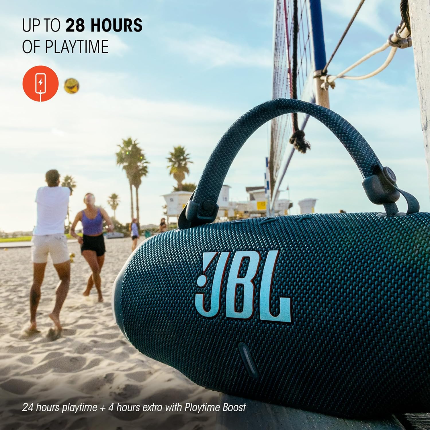 Charge 6 - Portable Waterproof & Drop-Proof Bluetooth Speaker, Bold Pro Sound with AI Sound Boost, 28Hrs of Playtime, Built-In Powerbank & Comes with a Sturdy/Removable Carrying Strap (Black)