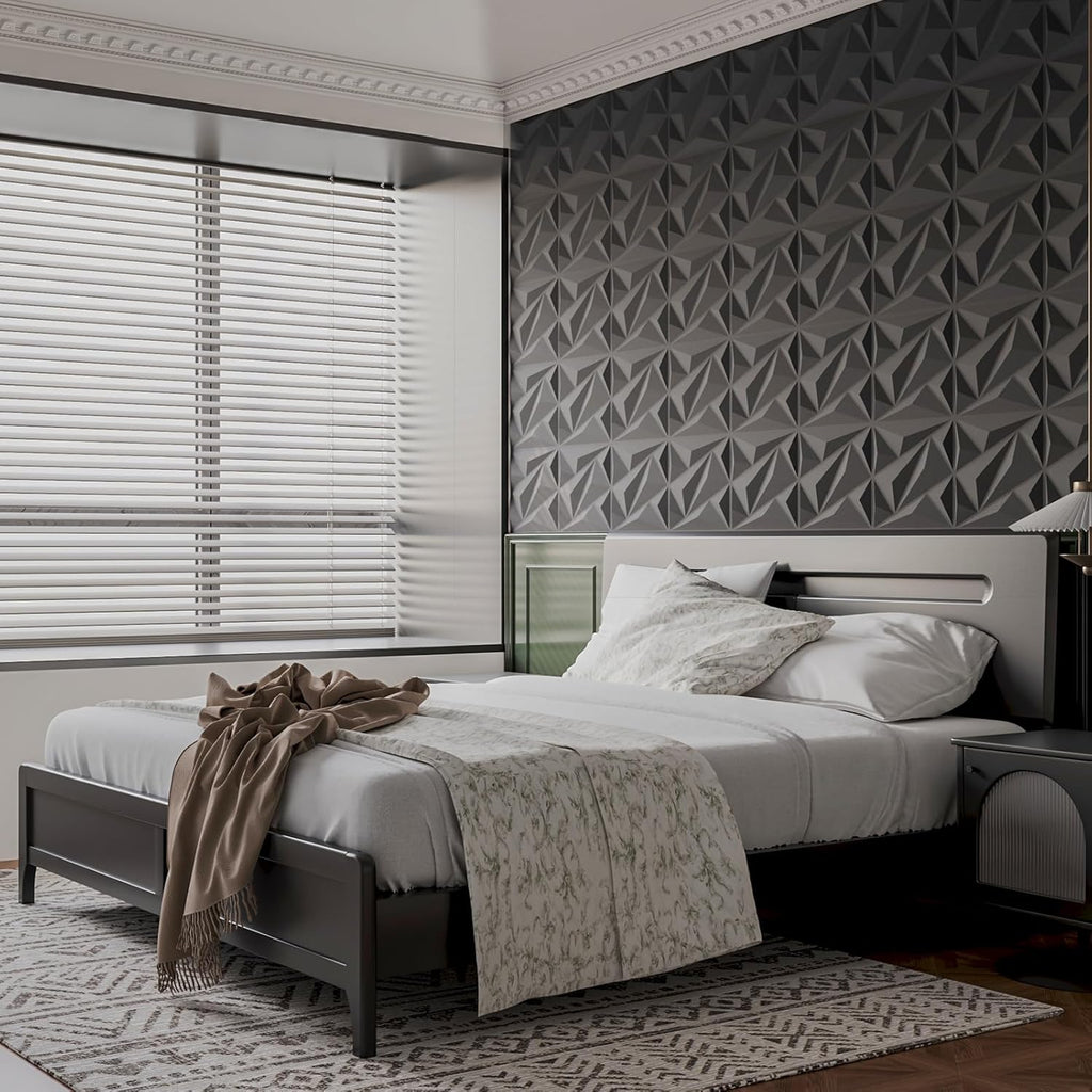 33 Pack 3D Wall Panel Diamond for Interior Wall Décor, PVC Flower Textured Wall Panels for Living Room Lobby Bedroom Hotel Office, Black, 12''X12'' Cover 32.Sq.Ft.