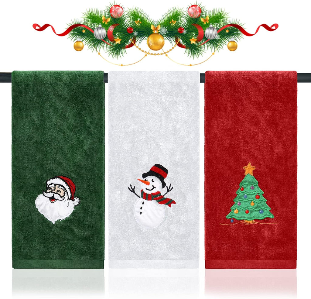 Large Christmas Hand Towels 3 Pieces, 100% Cotton Christmas Kitchen Towels 16" X 25" Christmas Towel for Bathroom Christmas Decoration - Red, White, Green
