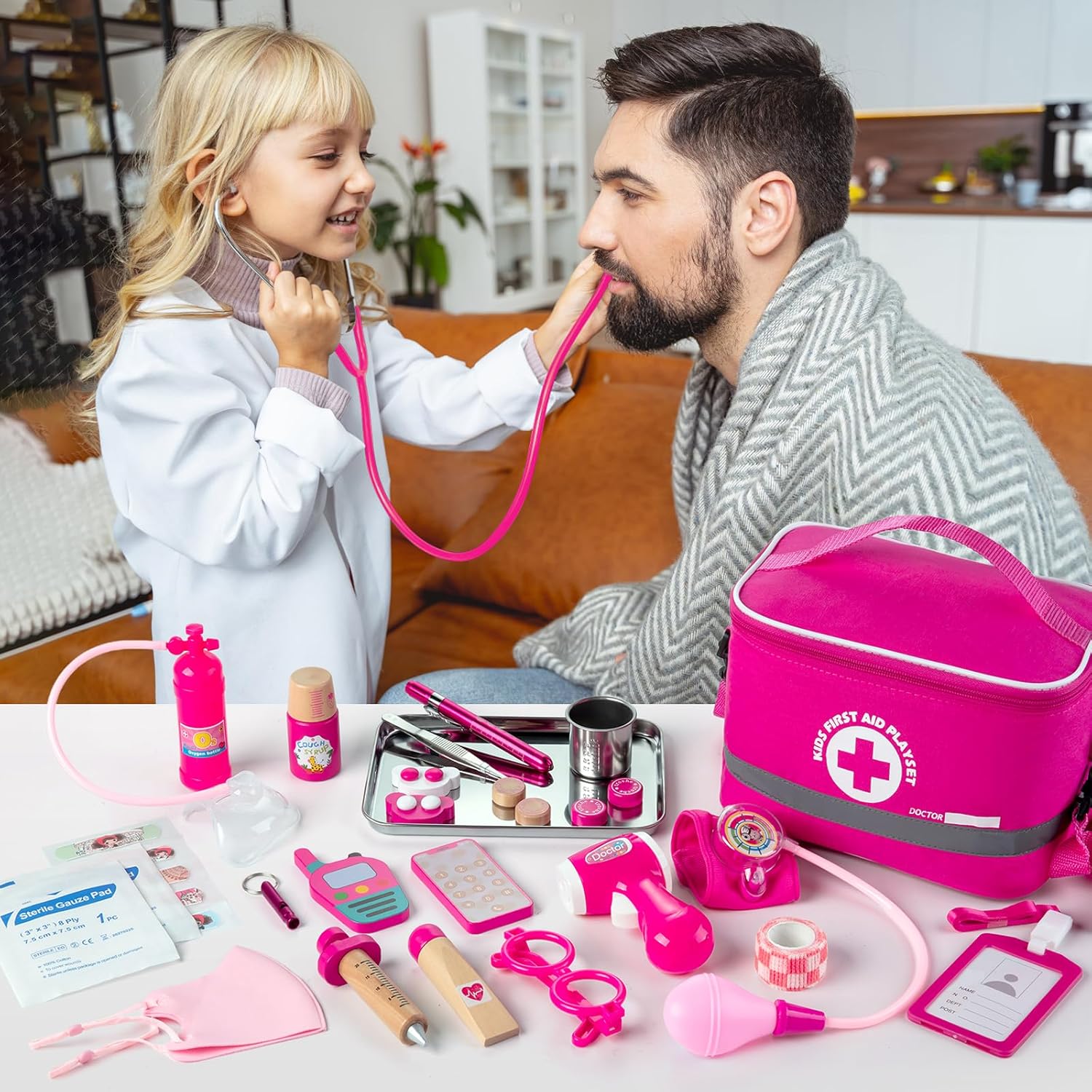 Doctor Kit for Kids Girls, 34 Pcs Kids Doctor Kit for Toddlers 3-5 with Medical Storage Bag & Real Stethoscope, Pretend Play Set for Boys Girls Fun Role Playing Game