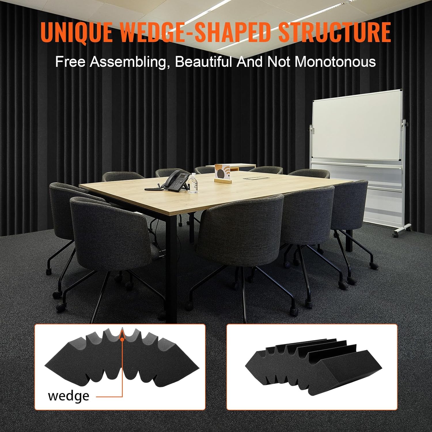 Acoustic Foam Panels, 4 Pack 16.5 X 6.3 X 12 Inches, Adhesive High Density Soundproof Wall Panels,Fire-Resistant Acoustic Panel,Sound Dampening Absorbing Panel for Studio Wall and Ceiling,Black