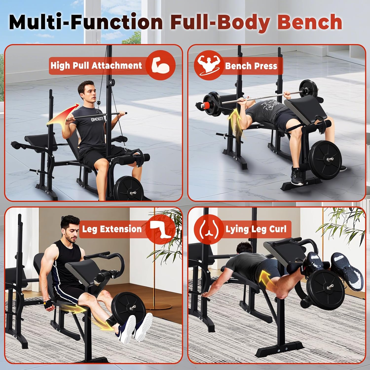 Adjustable Weight Bench Press Set - Full Body Strength Training Workout Bench, 8 in 1 Multi-Function Exercise Equipment with Leg Developer, Preacher Curl Pad, Chest Fly for Home Gym