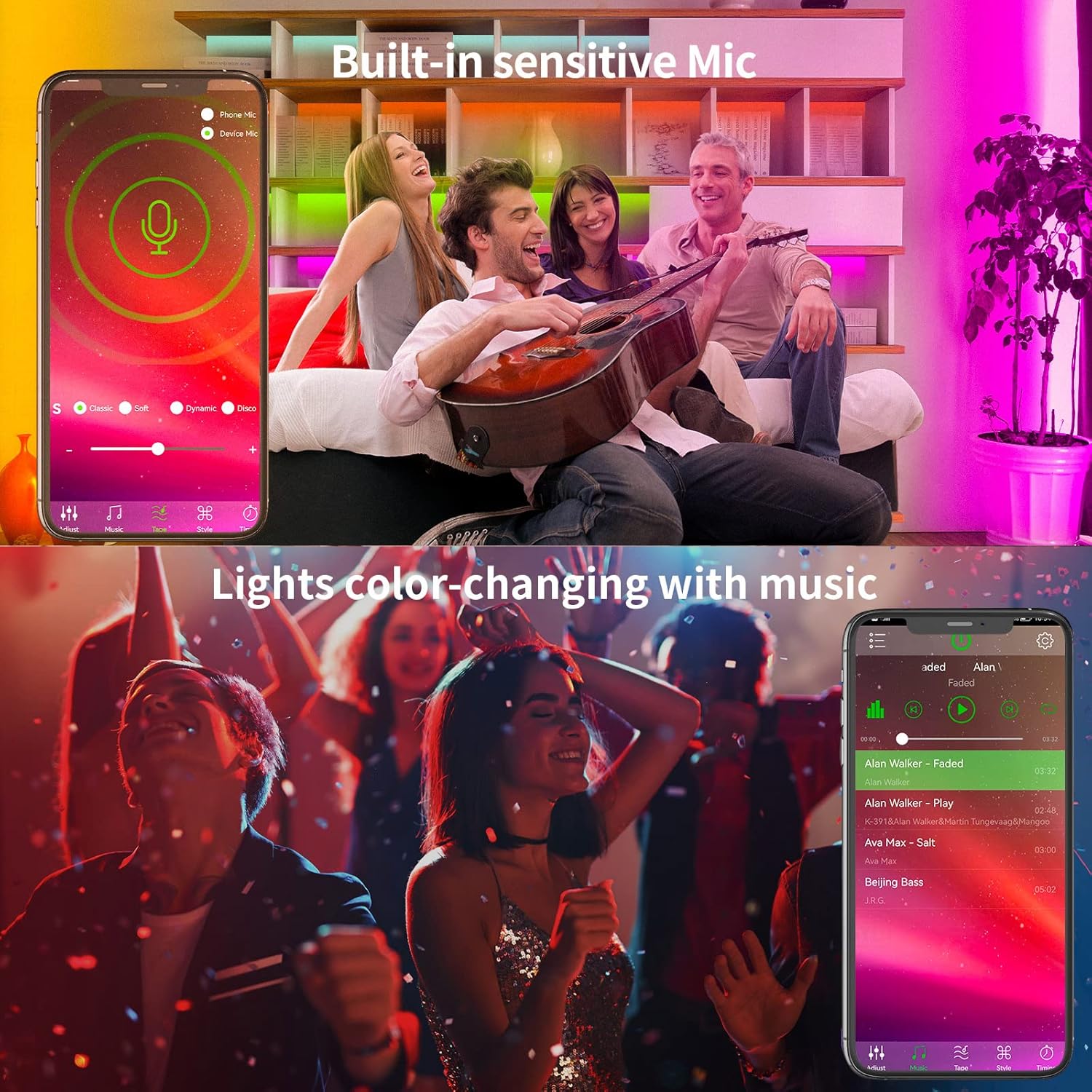 100Ft Led Strip Lights RGB Music Sync Color Changing Bluetooth Led Lights with Smart App Control Remote Led Lights for Bedroom Room Lighting Flexible Home Décor
