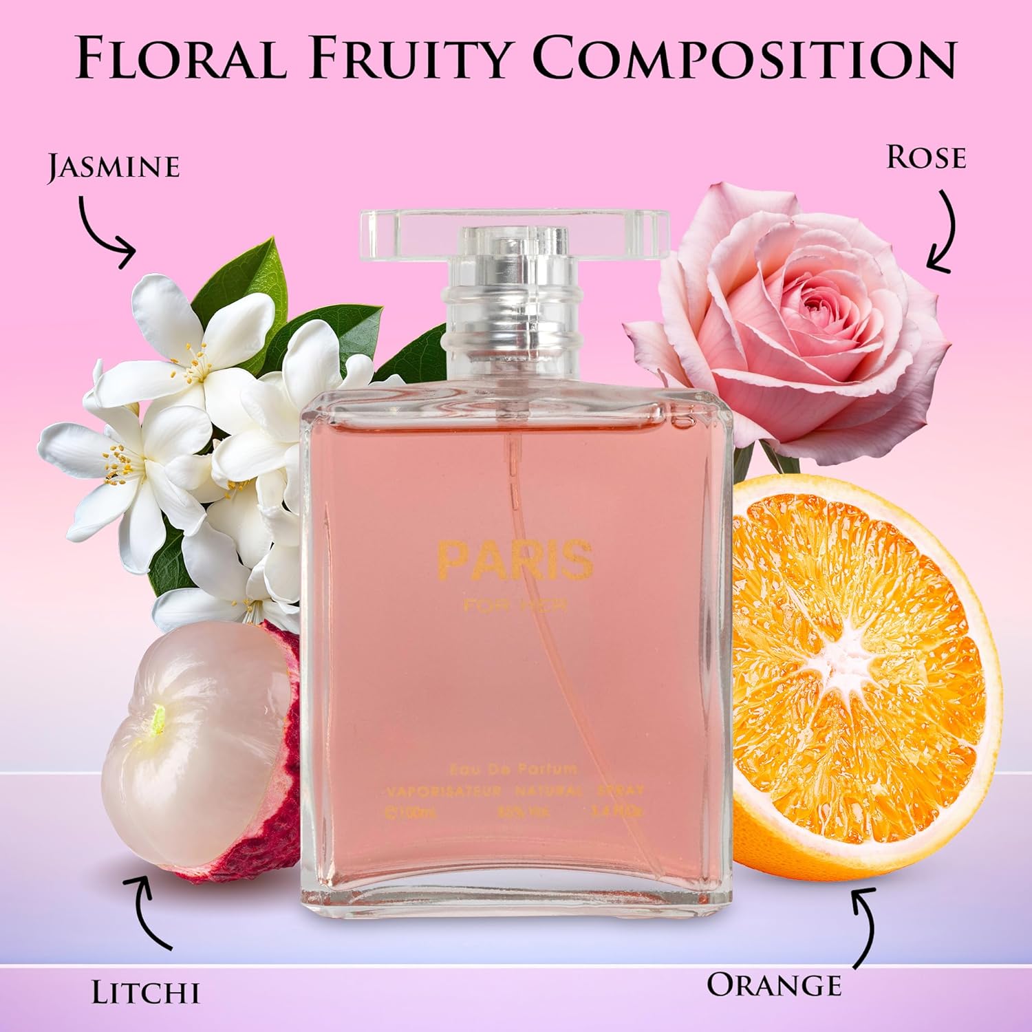 Paris for Her Eau De Parfum Spray Perfume, Fragrance for Women-Daywear, Casual Daily Cologne Set with Deluxe Suede Pouch- 3.4 Oz Bottle- Ideal EDT Beauty Gift for Birthday, Anniversary (3.4)