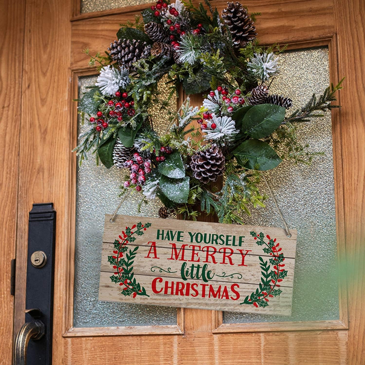 Christmas Door Hanging Sign，Big Wall Wood Winter Decorations Signs，Indoor Outdoor Decorative Ornament for Home, Classroom, Office（7 X 13.8X 0.2 Inches）