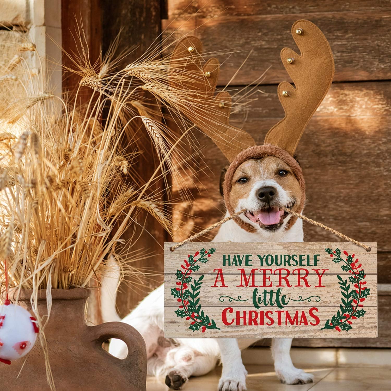 Christmas Door Hanging Sign，Big Wall Wood Winter Decorations Signs，Indoor Outdoor Decorative Ornament for Home, Classroom, Office（7 X 13.8X 0.2 Inches）