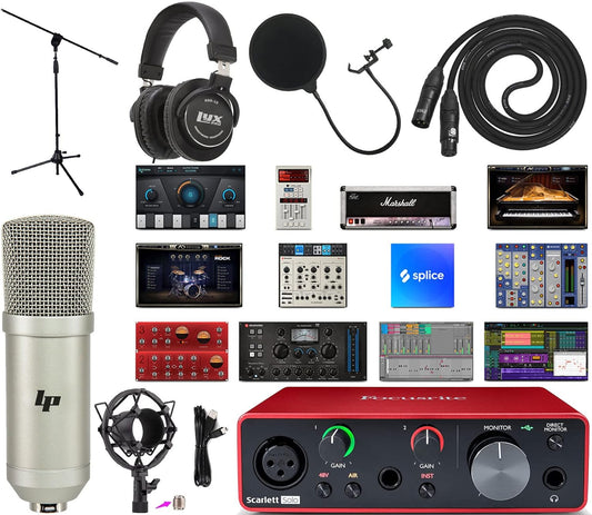 Scarlett Solo 3Rd Gen USB Audio Interface Bundle W/Lyxpro Cardioid Condenser Mic, Shockmount, Pop Filter, XLR Cable, Metal Mic Stand, Studio Headphones &  Creative Software Kit
