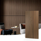 2 Wood Slat Acoustic Panels for Wall and Ceiling - 3D Fluted Sound Absorbing Panel with Wood Finish - Walnut