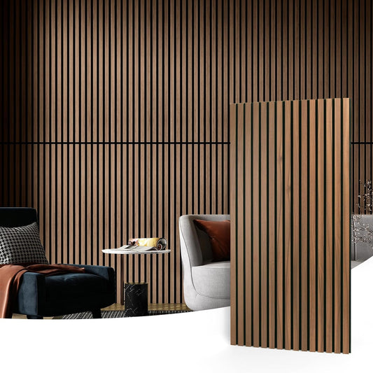 2 Wood Slat Acoustic Panels for Wall and Ceiling - 3D Fluted Sound Absorbing Panel with Wood Finish - Walnut