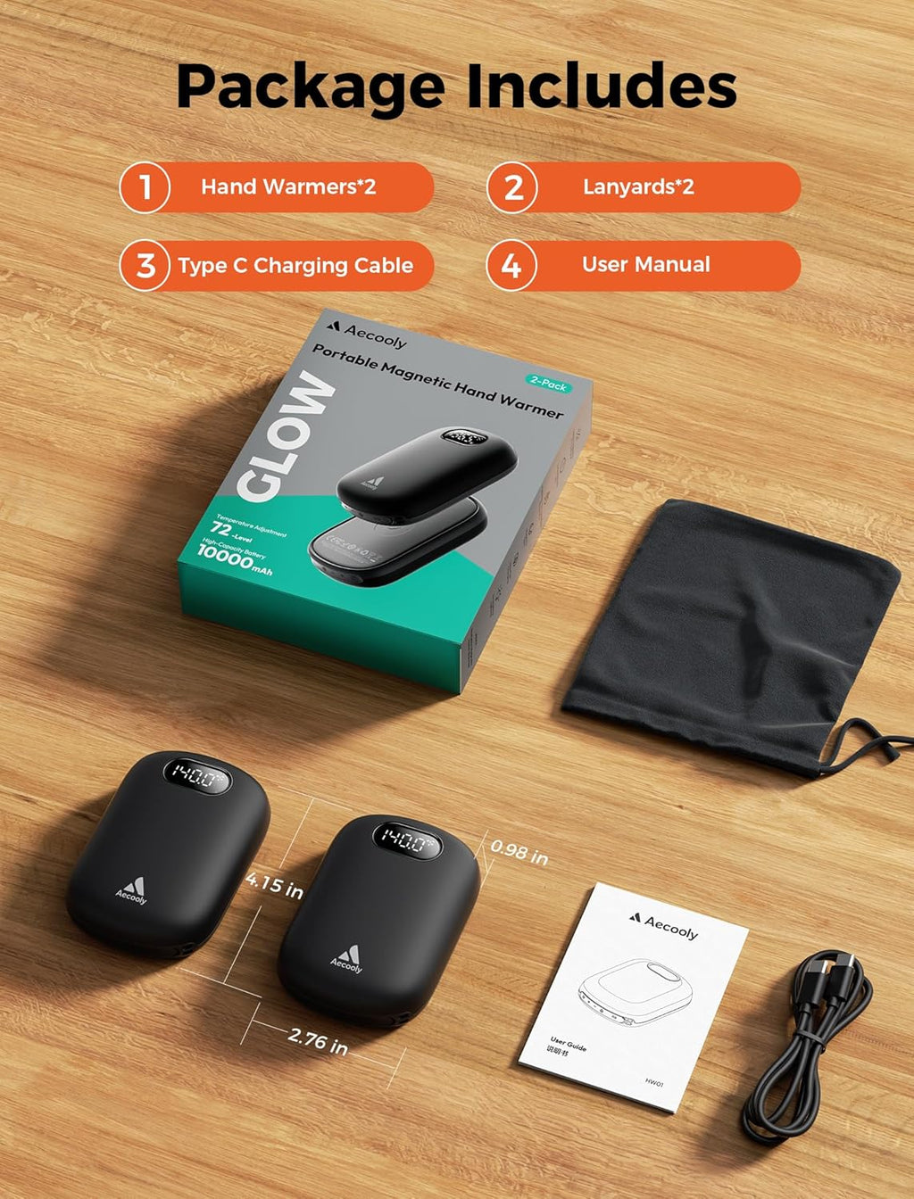 10000Mah*2 Hand Warmers Rechargeable 2 Pack, 0.5°F Precision Smart Magnetic Sync Link, 20H Safe Heating, 13.5In² Large Heating Area, Gifts for Christmas, Hunting, Golf, Camping, Skiing