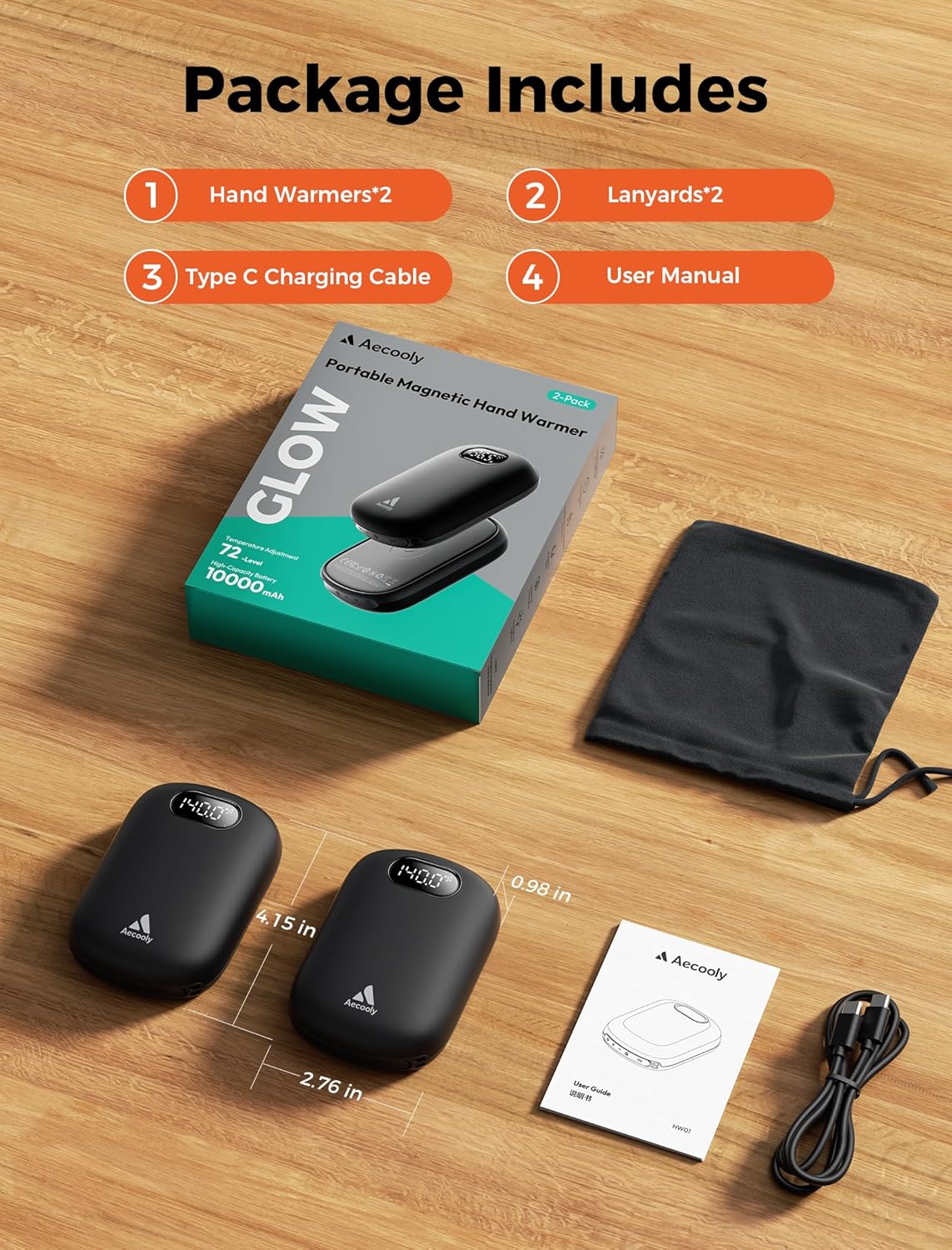 10000Mah*2 Hand Warmers Rechargeable 2 Pack, 0.5°F Precision Smart Magnetic Sync Link, 20H Safe Heating, 13.5In² Large Heating Area, Gifts for Christmas, Hunting, Golf, Camping, Skiing