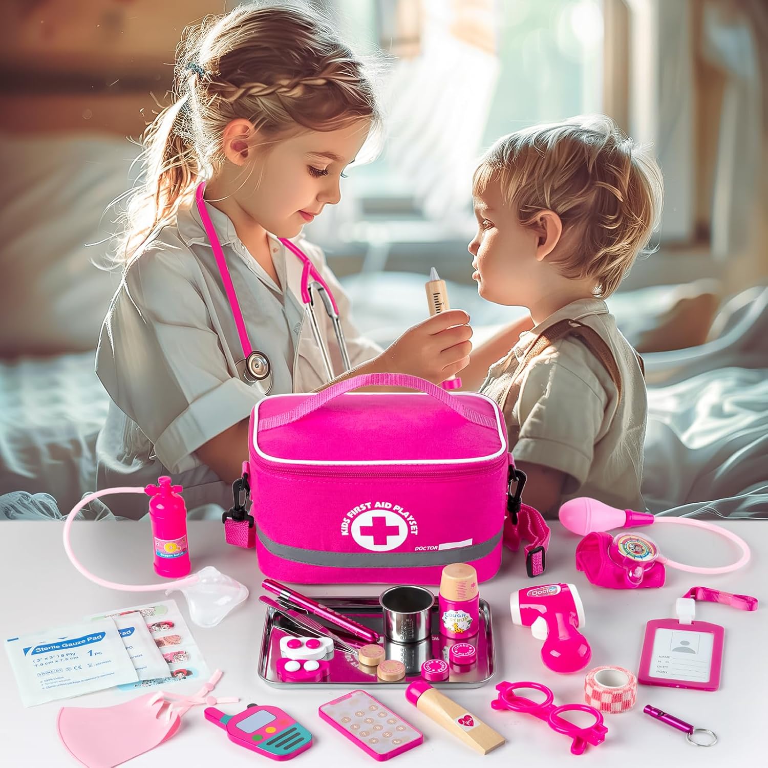 Doctor Kit for Kids Girls, 34 Pcs Kids Doctor Kit for Toddlers 3-5 with Medical Storage Bag & Real Stethoscope, Pretend Play Set for Boys Girls Fun Role Playing Game