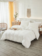 3Pcs Plain White Duvet Cover Set, Boho Farmhouse Bedding Decor, Soft Microfiber Comforter Cover for Boys & Girls (1 Duvet Cover + 2 Pillowcases No Insert), School Dorm Essentials, Cozy Aesthetic