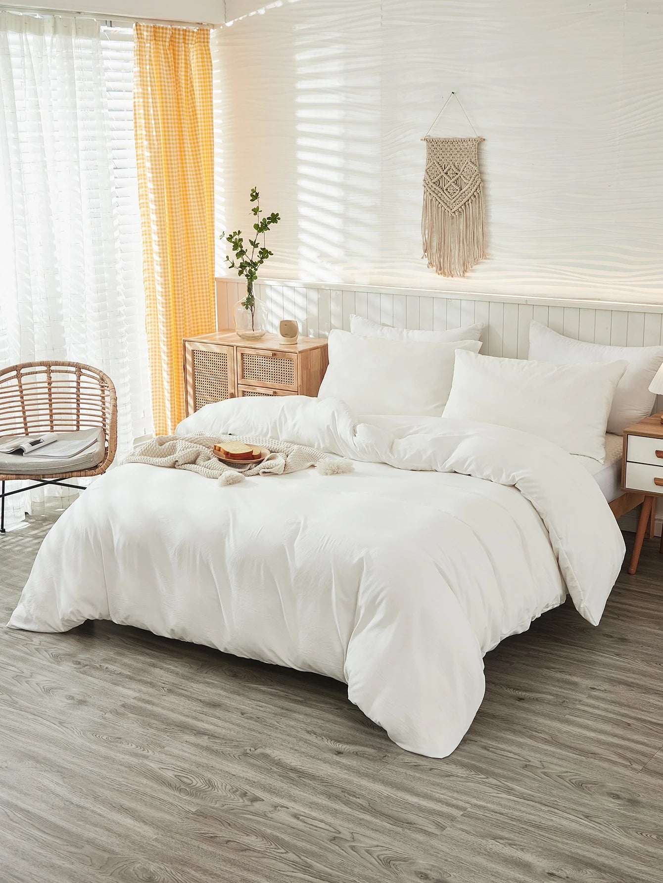 3Pcs Plain White Duvet Cover Set, Boho Farmhouse Bedding Decor, Soft Microfiber Comforter Cover for Boys & Girls (1 Duvet Cover + 2 Pillowcases No Insert), School Dorm Essentials, Cozy Aesthetic