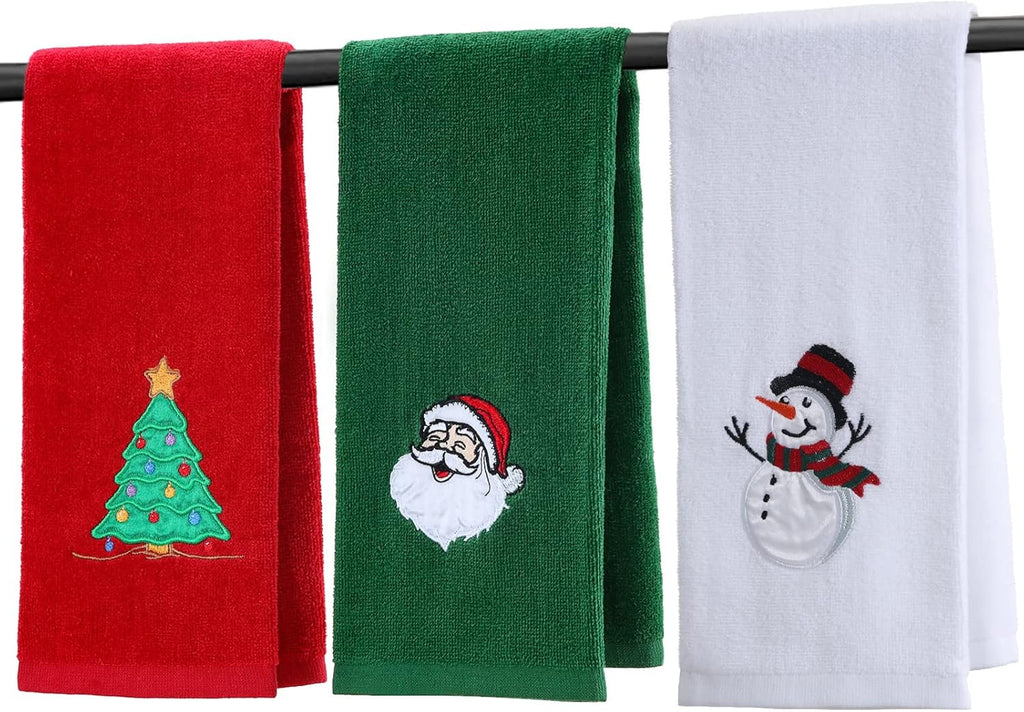Large Christmas Hand Towels 3 Pieces, 100% Cotton Christmas Kitchen Towels 16" X 25" Christmas Towel for Bathroom Christmas Decoration - Red, White, Green