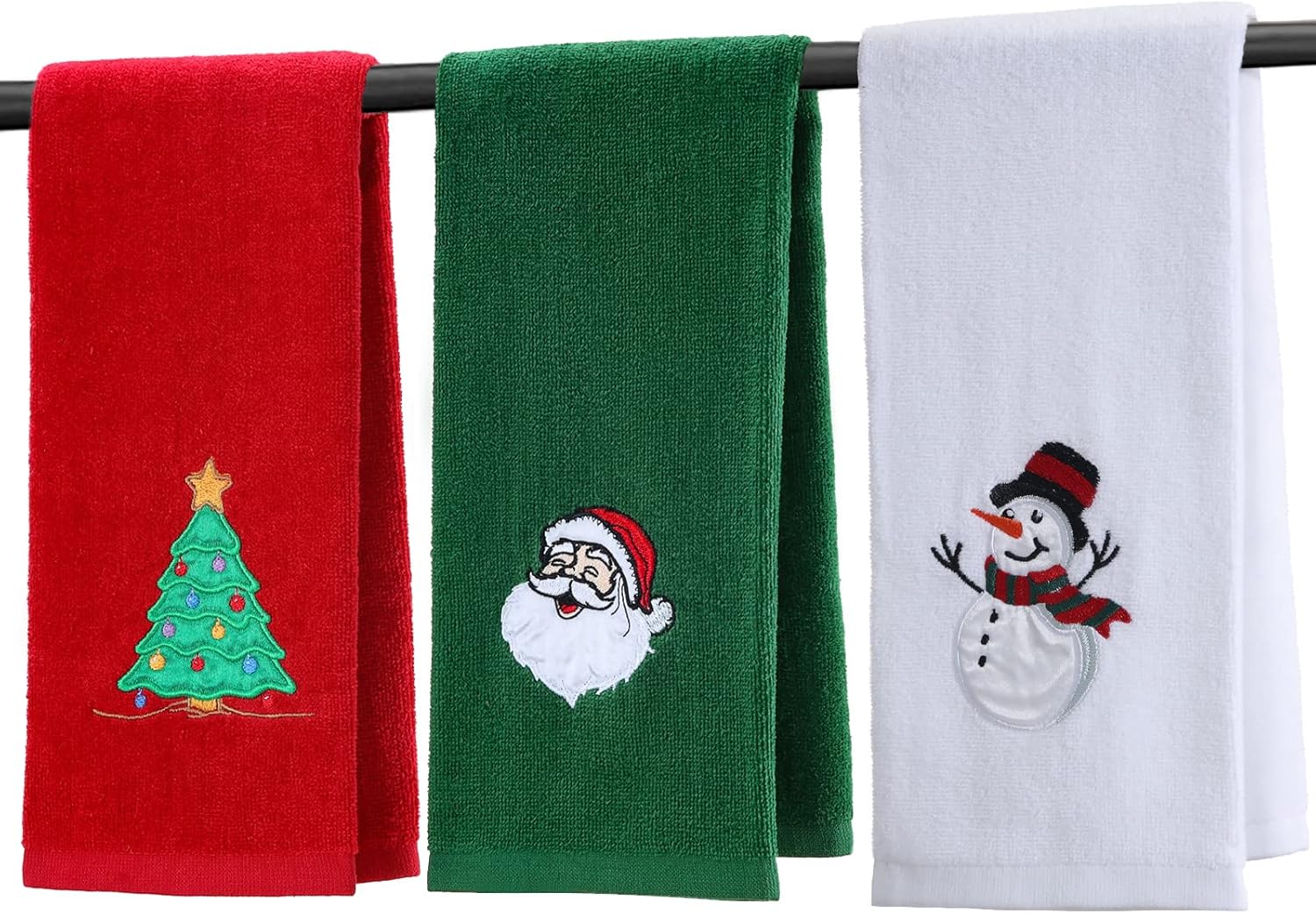 Large Christmas Hand Towels 3 Pieces, 100% Cotton Christmas Kitchen Towels 16" X 25" Christmas Towel for Bathroom Christmas Decoration - Red, White, Green