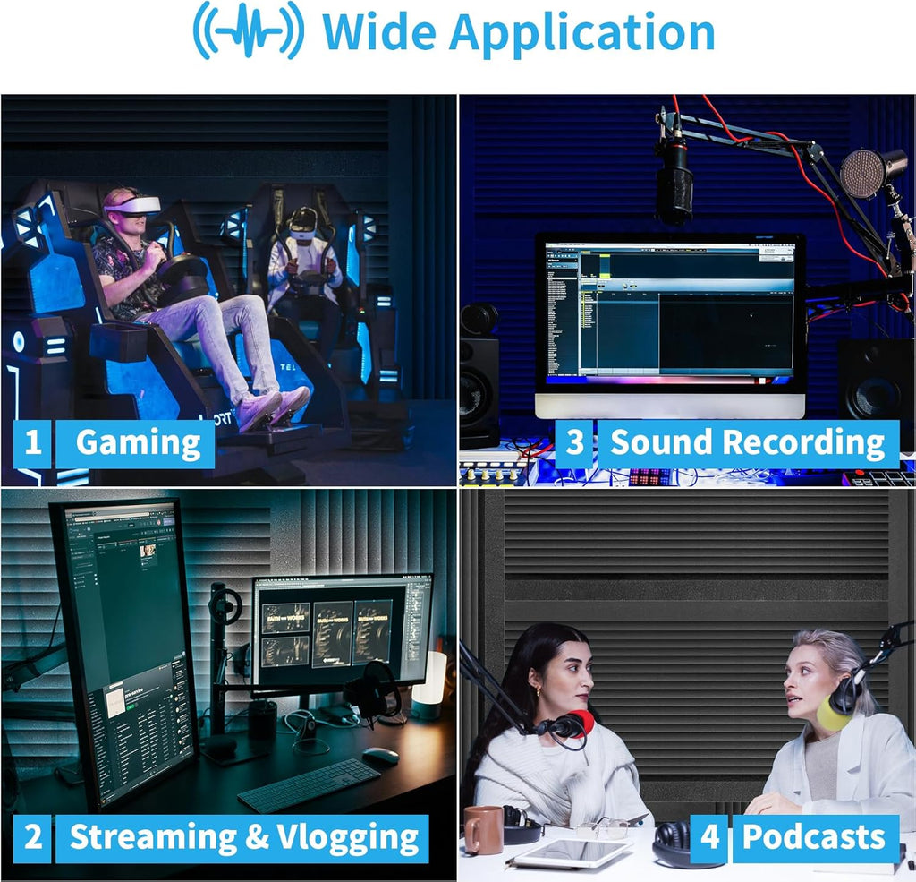 4-Pack Wedge Design Acoustic Foam Panels, 48" X 24" X 2" High-Density Soundproof Foam Wall Panels for Wall, Ceiling, Quick-Recovery Noise Dampening Panels for Office, Studio and Home